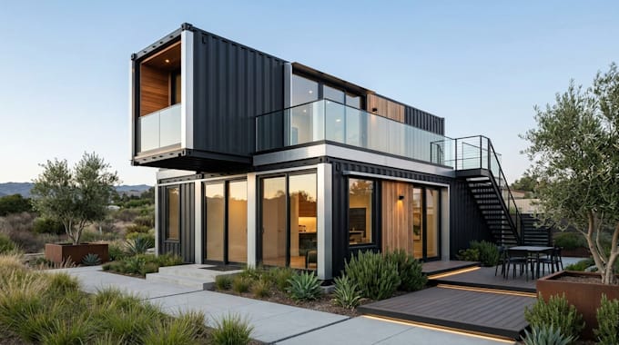 3d shipping container interior, factory model, and industrial rendering