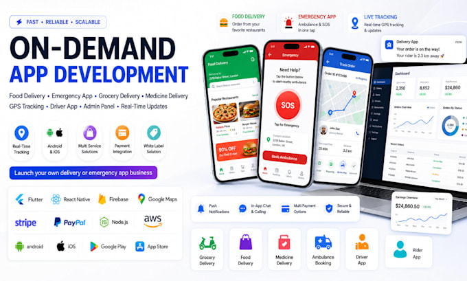 emergency app delivery app on demand food react native flutter gps tracking apk