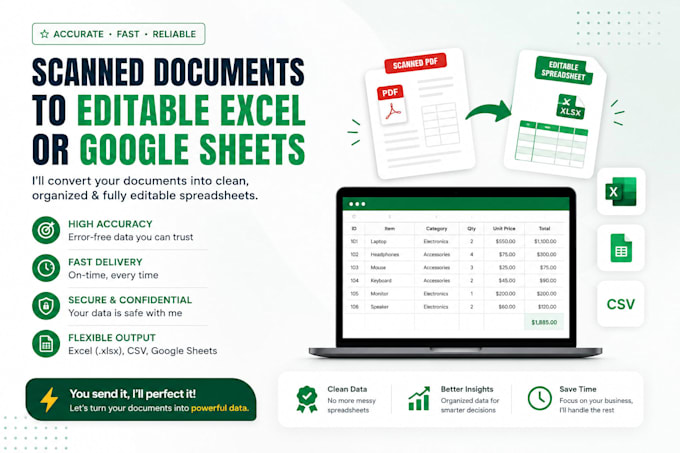 convert PDF to excel CSV or google sheets with high accuracy