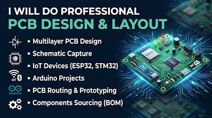pcb design, schematic, multilayer pcb layout, iot, esp32, stm32 and arduino