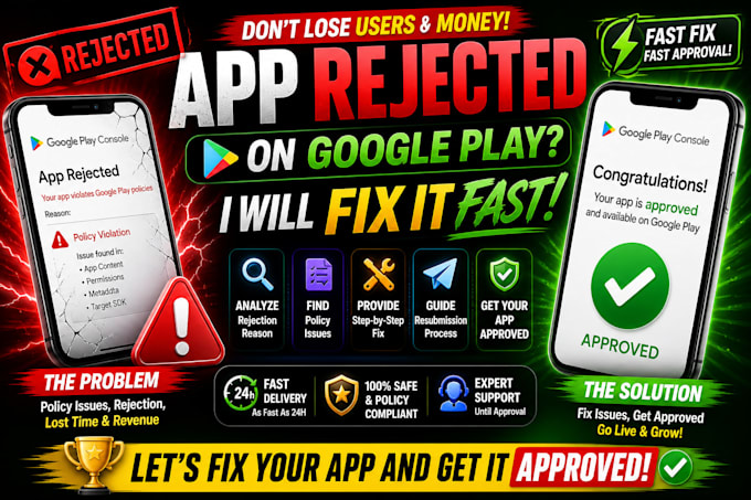 resolve google play console rejection and policy violations