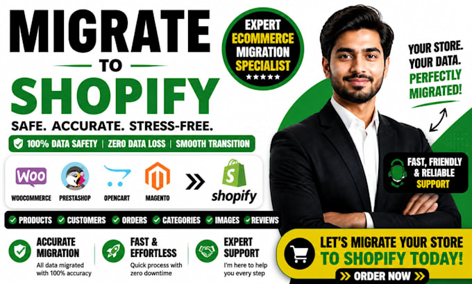migrate woocommerce prestashop opencart magento store to shopify
