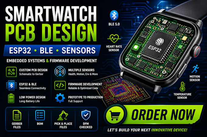 do smart watch pcb with ble, sensor and sensor esp32 for wearable device iot nfc