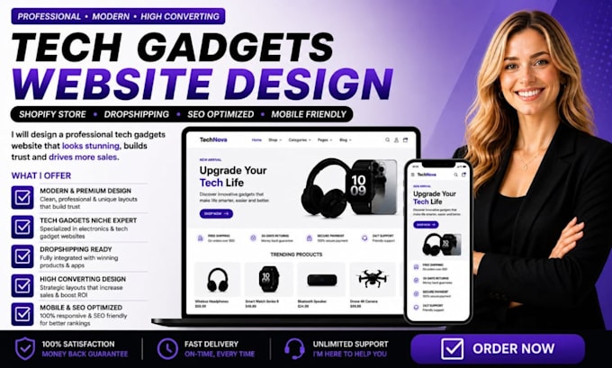design shopify tech gadget store electronics dropshipping website
