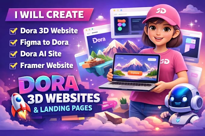 create design dora 3d website dora landing page framer website dora animation
