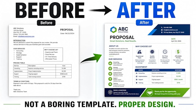 redesign your proposal, PDF or report into a clean professional layout