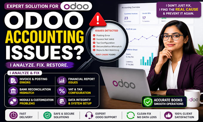 fix odoo accounting posting errors invoice financial report broke system setup