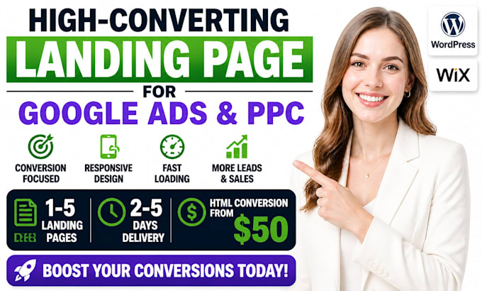design high, converting wordpress or wix landing pages