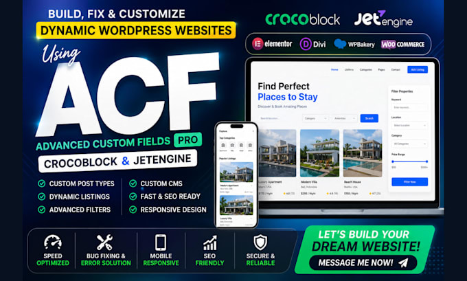 design fix wordpress website with acf elementor divi jetengine crocoblock