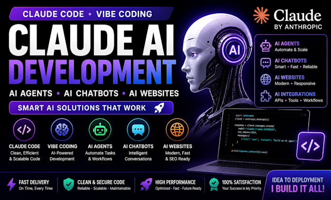 build claude ai apps, vibe code websites, ai agents and chatbots