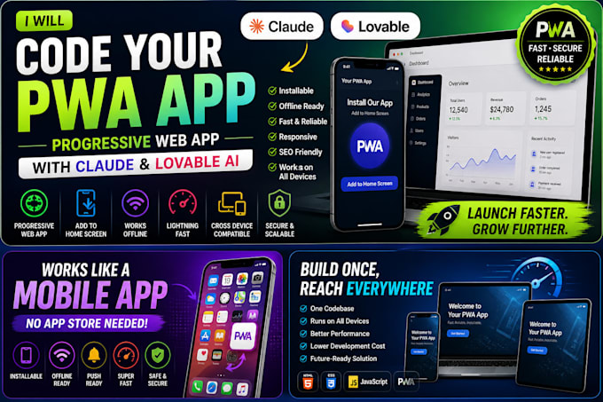 code pwa app, progressive web app with claude and lovable ai