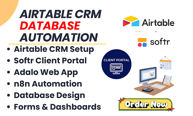 setup airtable CRM database softr web app client portal adalo n8n automation