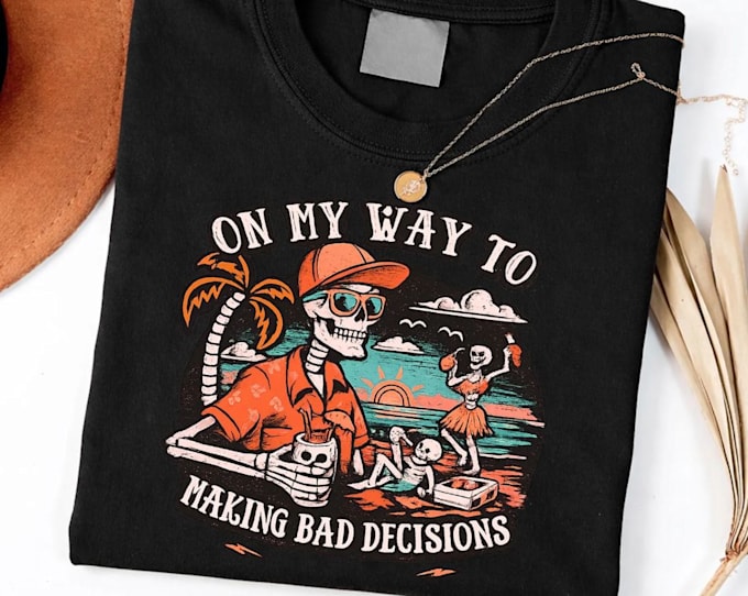 design retro t shirt skeleton beach logo