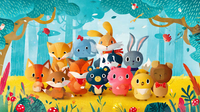 illustrate animals in a cute cartoon style