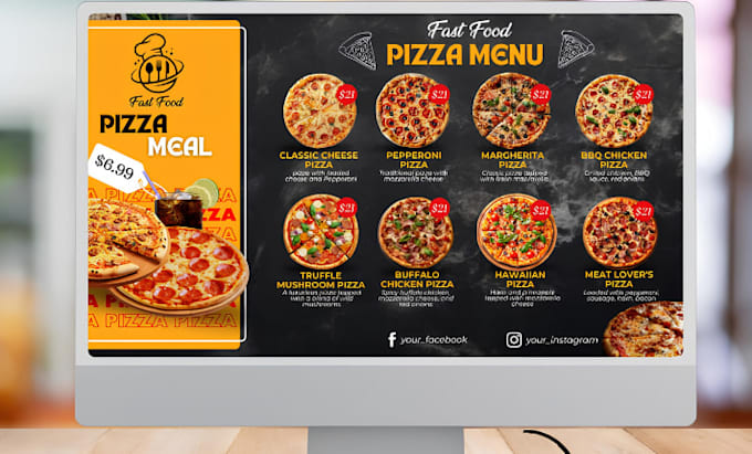 design animated or static digital menu board, restaurant menu, tv screen menu