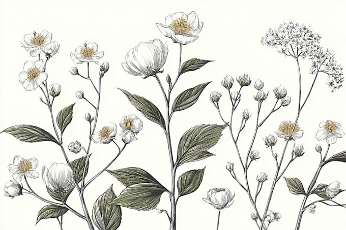 do best botanical line art illustration