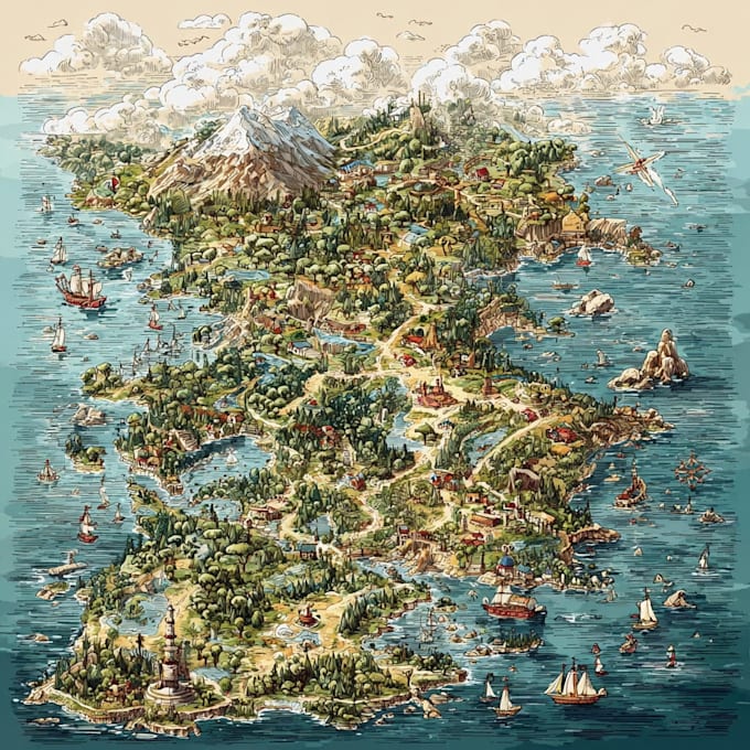 create detailed fantasy map illustration design