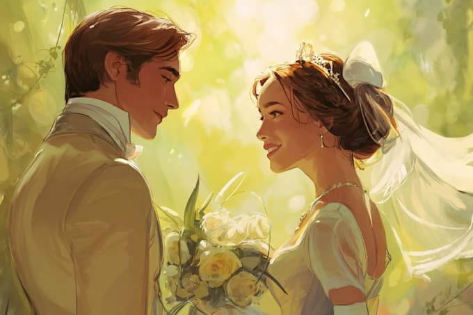 draw couple portrait for wedding illustration
