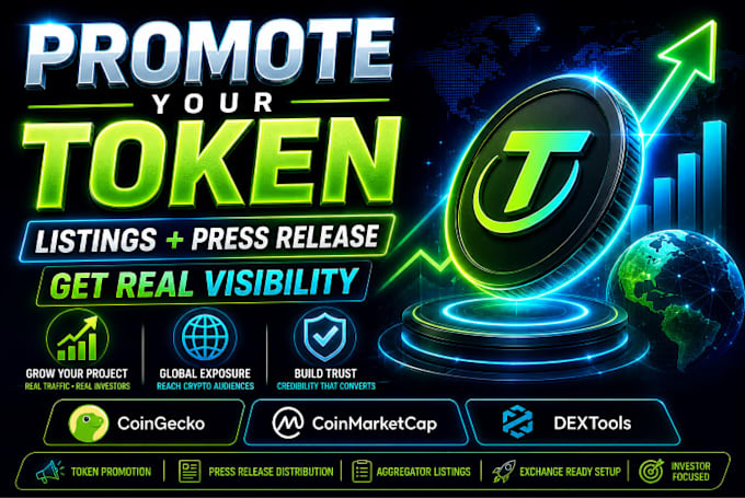 token promotion, crypto marketing,  press release , token listing and setup