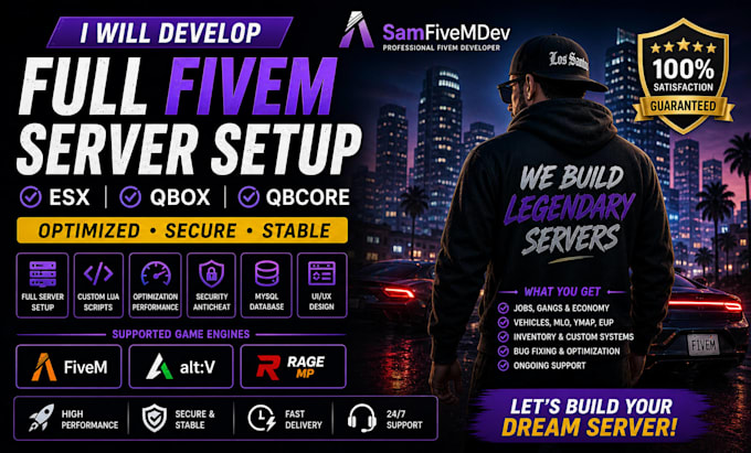 develop full fivem server setup qbox ,esx, qbcore optimized