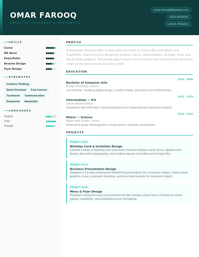 design a professional resume or CV using canva