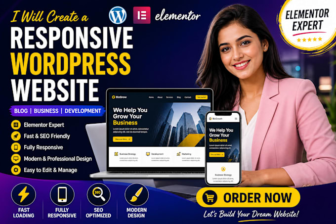 create responsive wordpress website elementor blog website business development