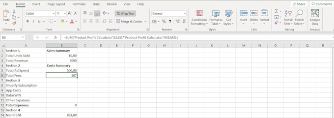 build an ecommerce profit and expense tracker spreadsheet