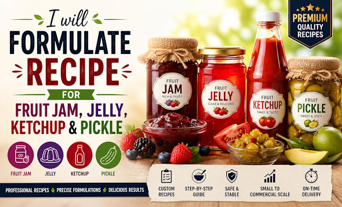 formulate recipe for fruit jam jelly ketchup and pickle