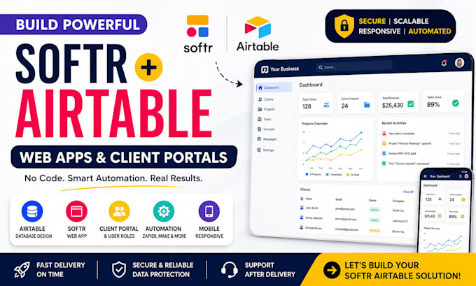 build softr airtable web app client portal crm automation