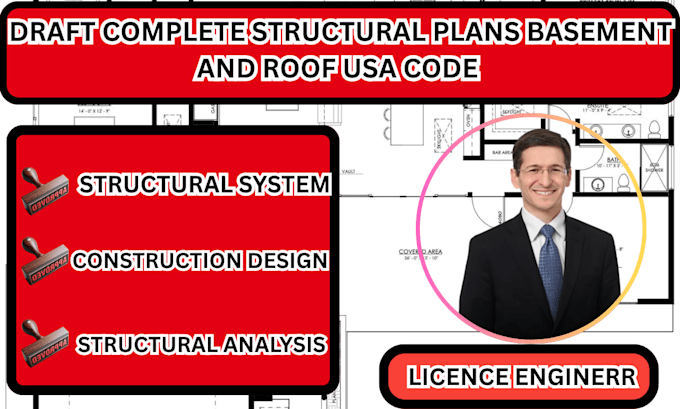 draft complete structural plans basement and roof USA code