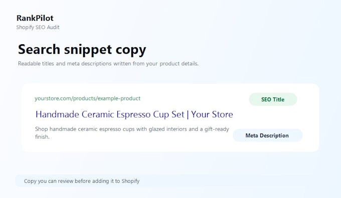 write shopify SEO titles and meta descriptions