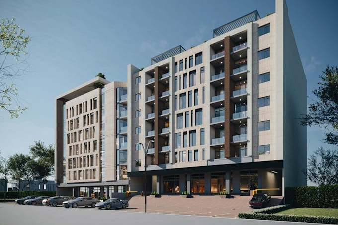restore 3d commercial building,complex exterior,retail shop,mixed used rendering