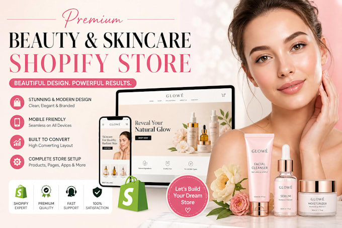 design a modern skincare shopify store beauty website that ready for sales