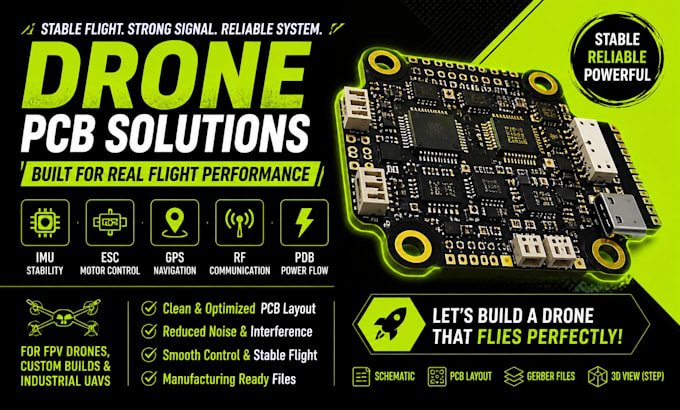 build stable drone systems with imu esc gps rf  pdb pcb design