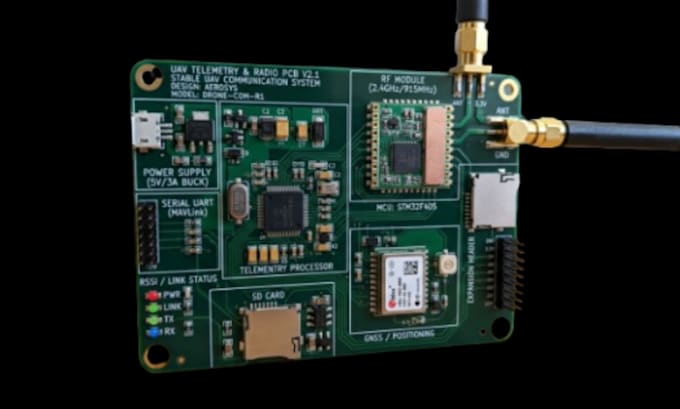 design drone telemetry and radio pcb for stable uav communication systems