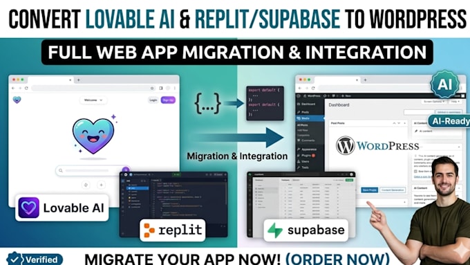 convert lovable ai to wordpress ai website migration replit supabase web app