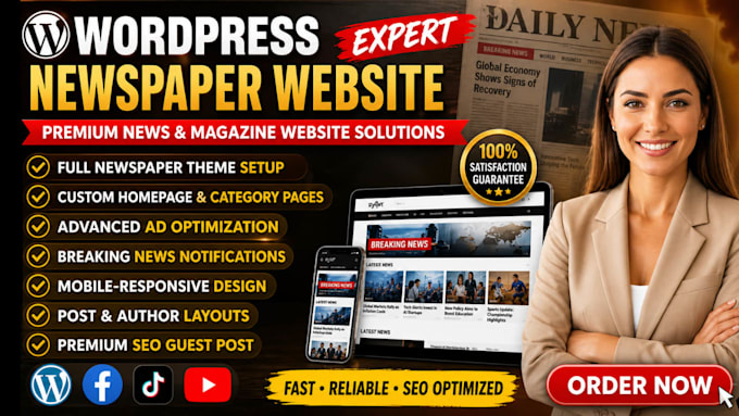 design wordpress newspaper website and provide premium seo guest post backlinks