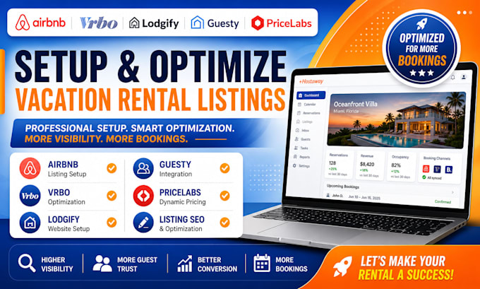 setup, optimize airbnb guesty listing, lodgify pricelab vrbo hostaway hospitable