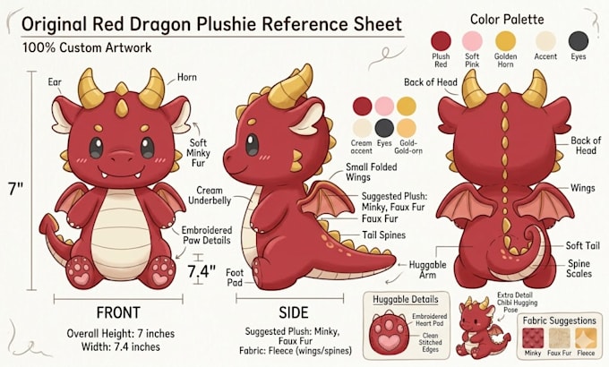 design custom plushie reference sheet stuffed animal character or ych concept