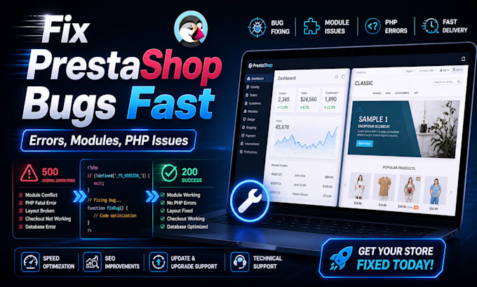 fix prestashop bug, errors, module issues and php problems fast