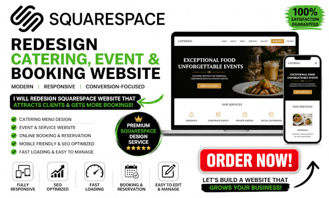 redesign squarespace catering menu website event service website booking website