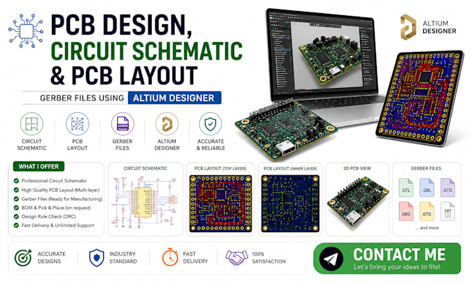 pcb design, circuit schematic, and pcb layout, gerber using altium designer