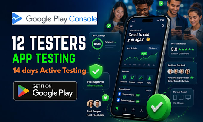 provide closed testing 12 testers 20 testers mobile app testing 12 testers