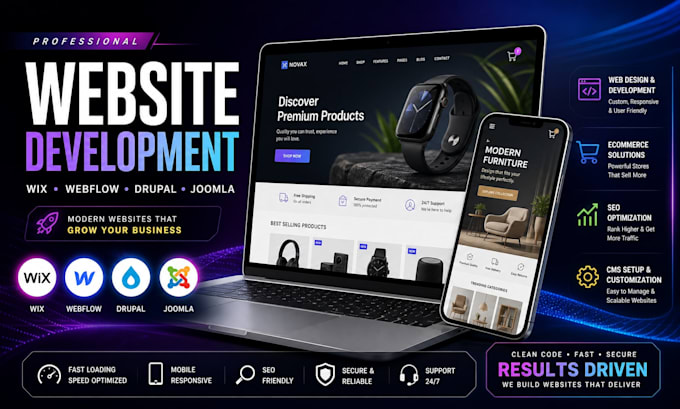 build drupal joomla webflow wix website design ecommerce seo development fix