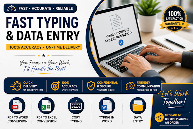 do fast and accurate typing work, PDF to word, data entry