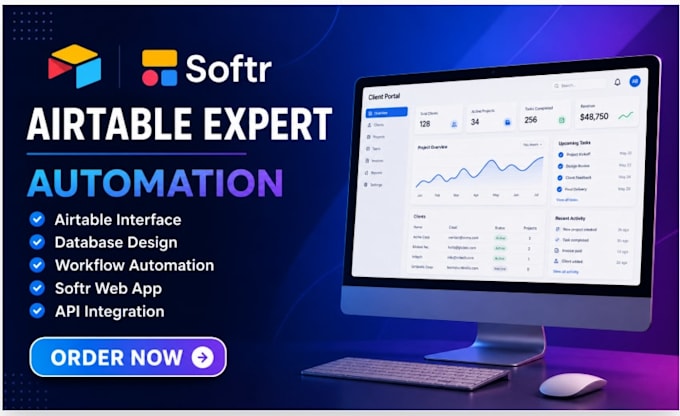build airtable CRM, database automation, softr client portal