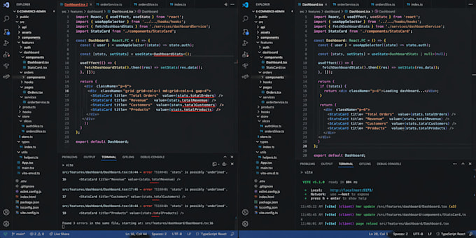fix bugs and integrate API in react node js typescript