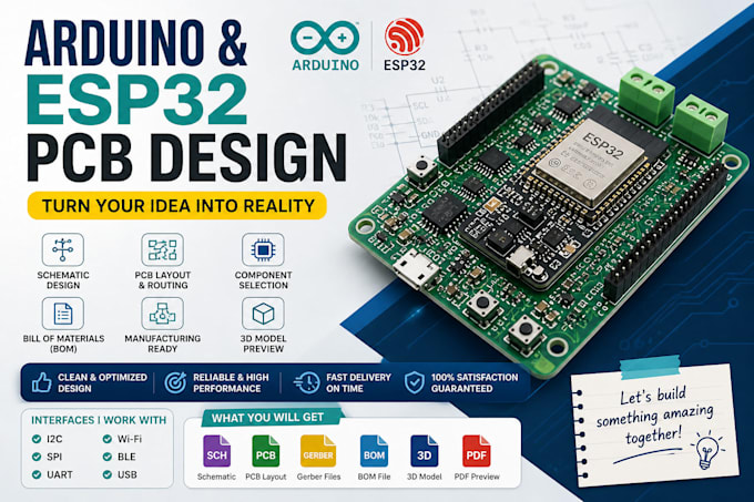 design arduino and esp32 pcb with schematic and gerber files