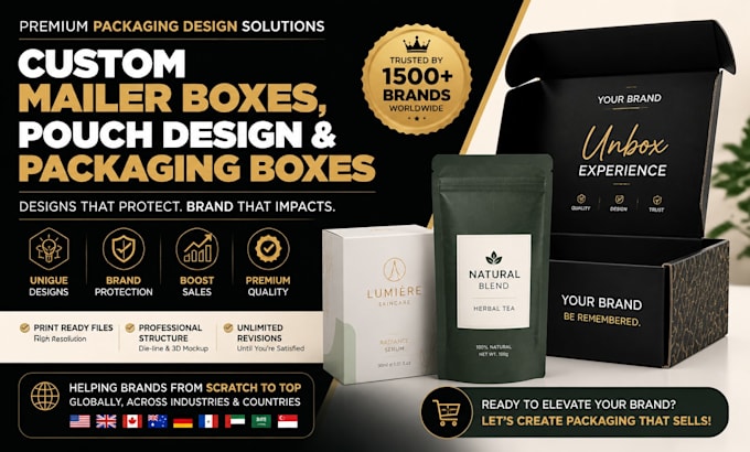 design premium mailer box, pouch design, and packaging boxes
