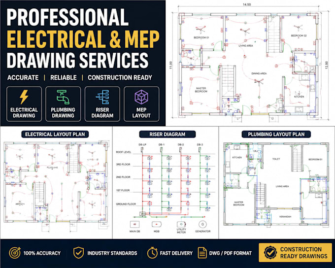 draw electrical drawing , plumbing and mep design using autocad